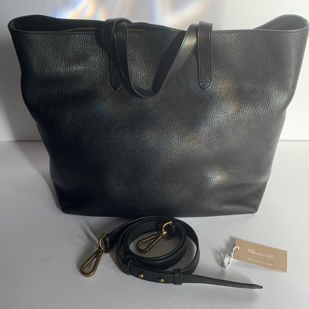 Madewell Black Pebbled Leather Tote with Detachable Strap